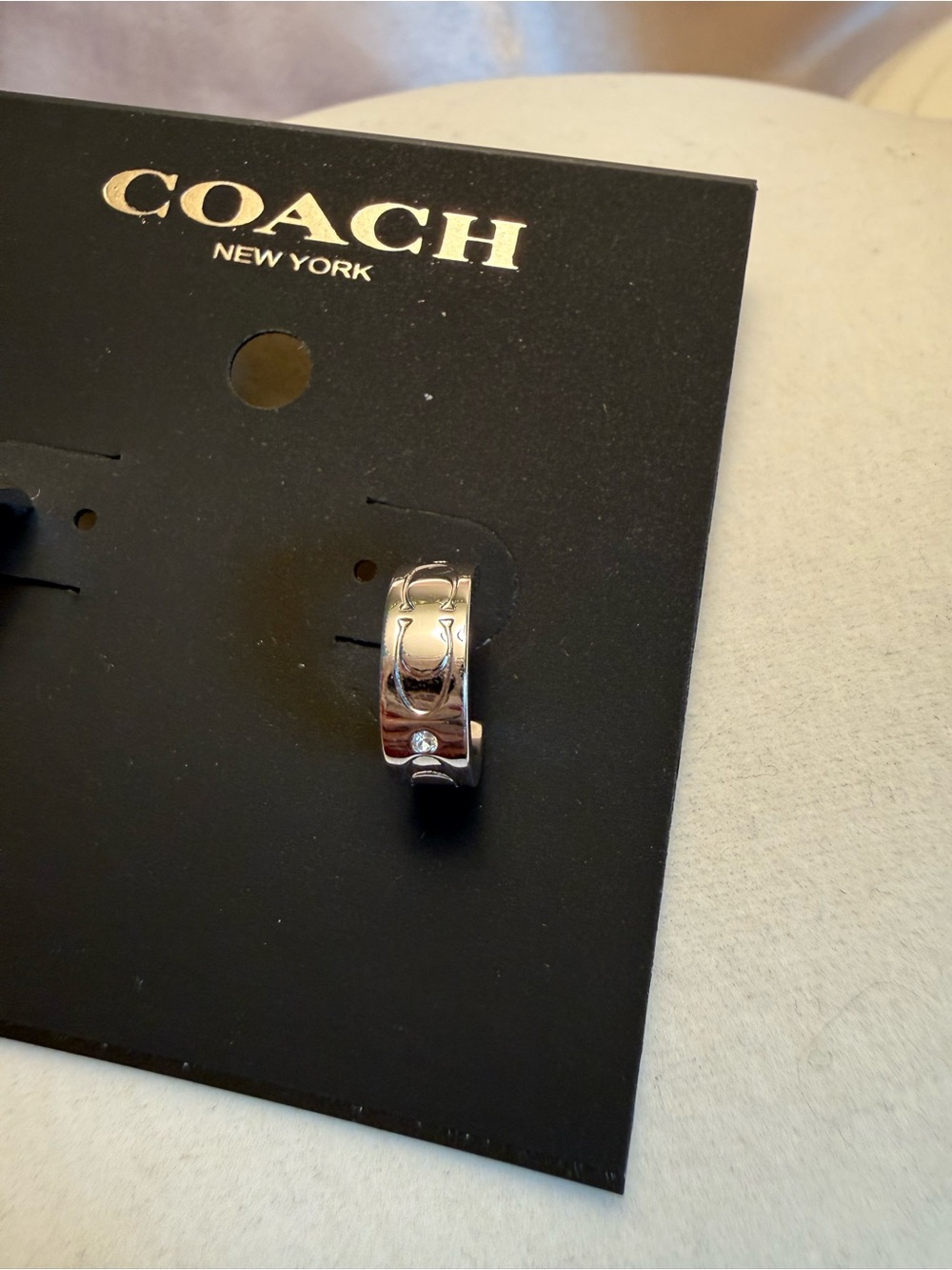 Coach Silver-Tone Signature C Hoop Earrings - Picture 2 of 2